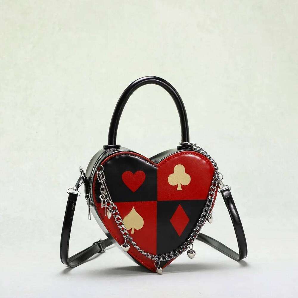 Women shoudler bag Fasion Women's Creative Poker Printed Chain Heart shaped Love Handheld Crossbody Bag Y260205