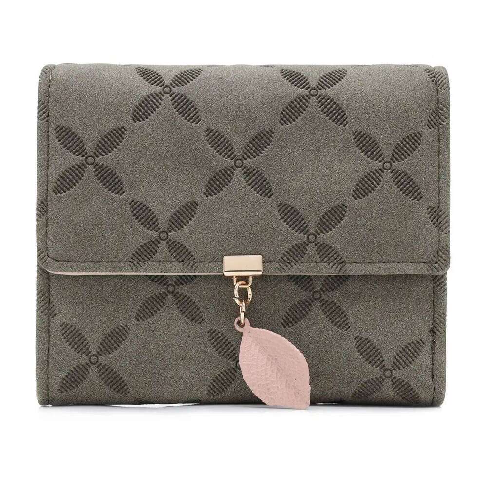 Hot Women's plaid buckle leaf pendant three-fold multi-functional fashion all-match folding short small square bag party Tra Y260206