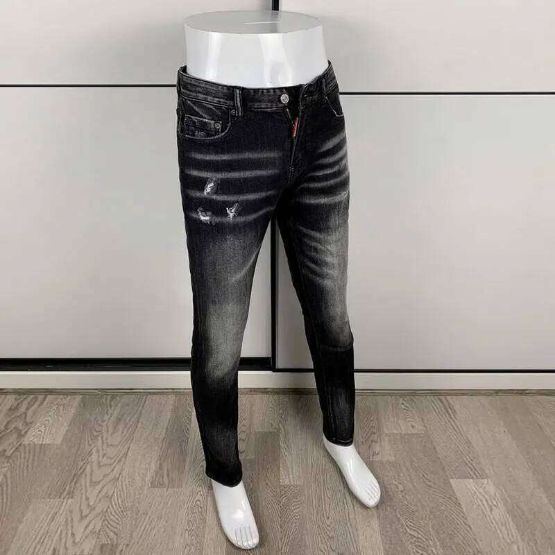 Street fashion men's black gray high-quality stretch slim fit wave jeans, designer retro brand pants, hombre X260207