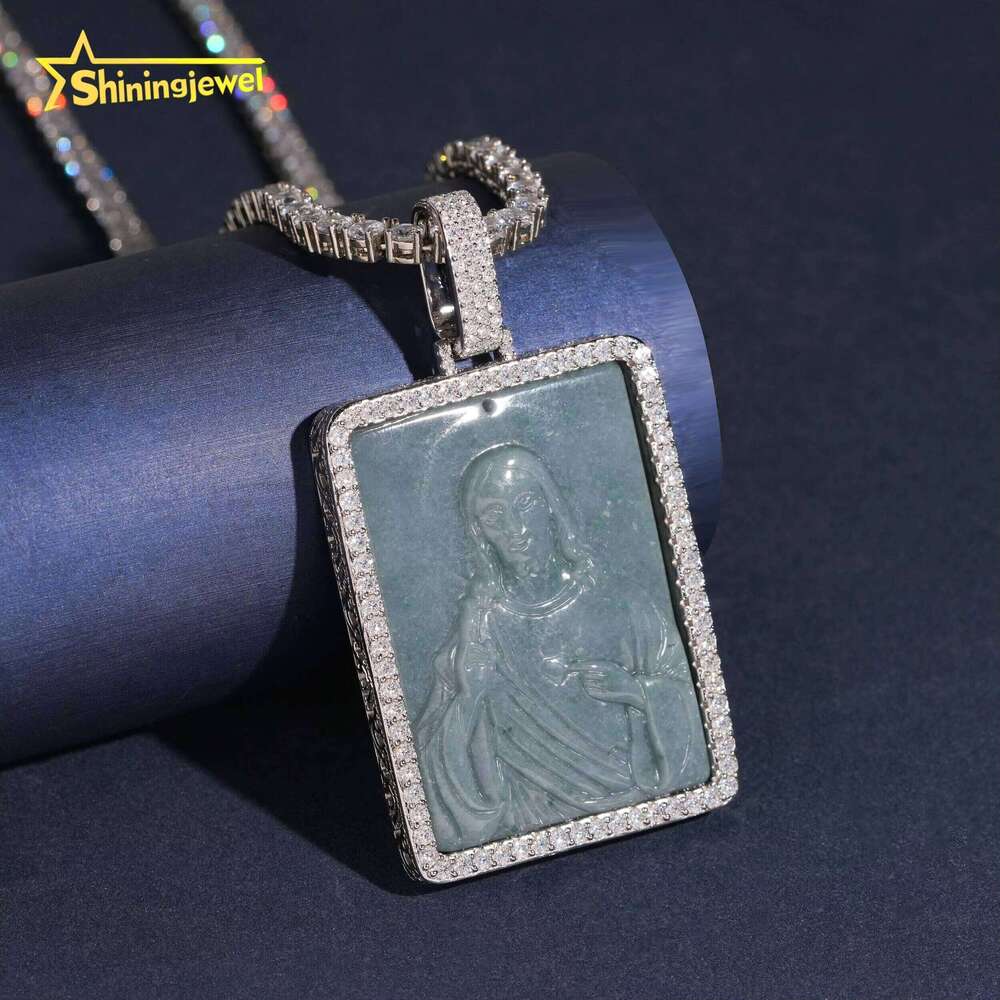 New Arrival Plated Jade Hip Hop Jewelry Iced Out 925 Silver VVS D Moissanite Diamond Pendant