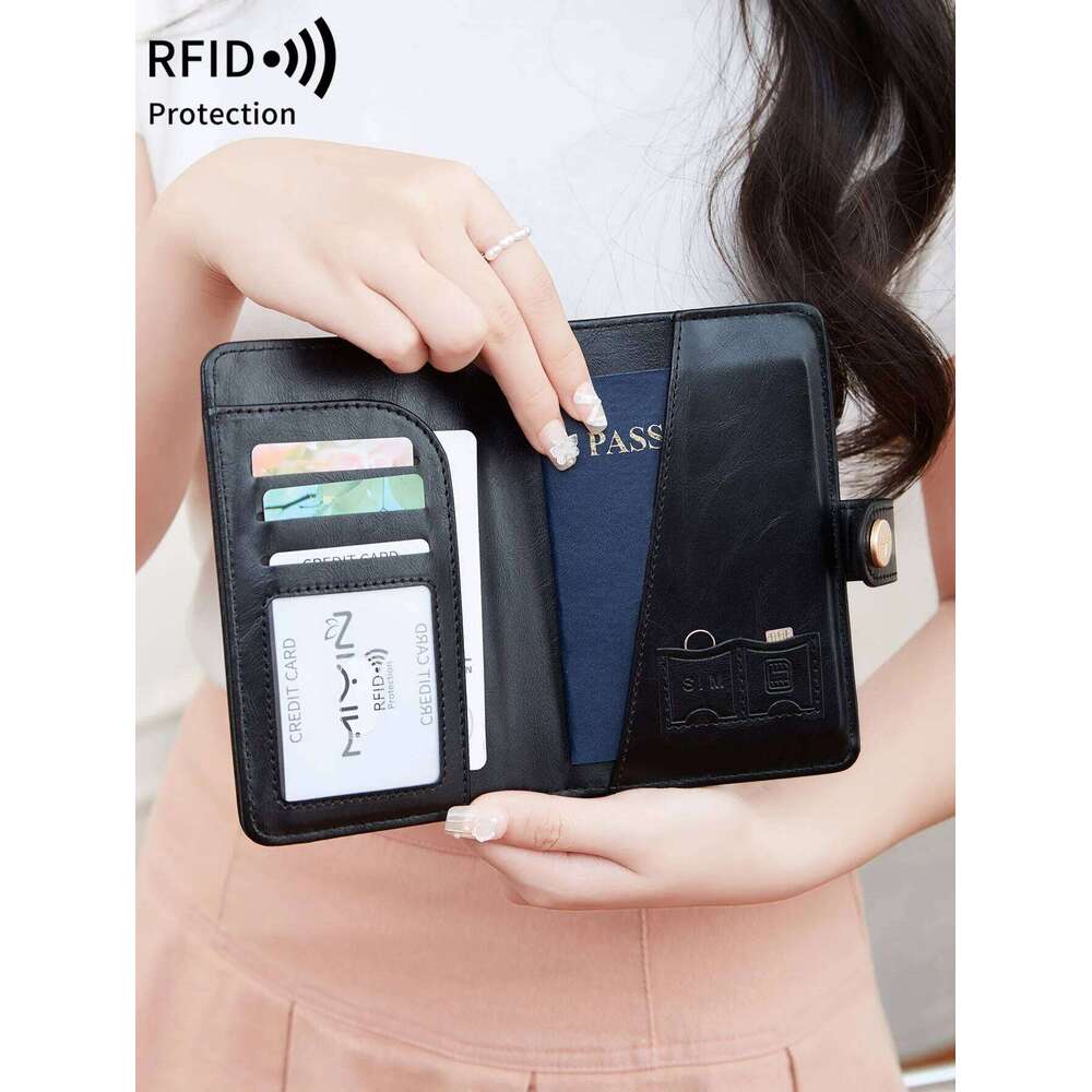 RFID shielded passport solid color PU leather credit card wallet multifunctional portable airplane pattern ticket holder Y260206