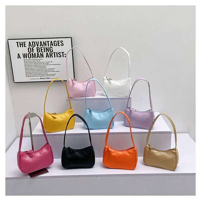 Fashion PU Leather Shoulder Simple Candy Color Underarm Handbag Large Capacity Tote Bag for Women Girls Y260205