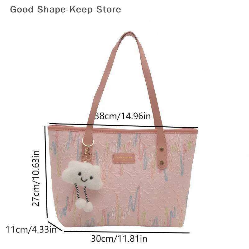 Versatile Striped Shoulder for Women; Large Capacity Casual Commuter Bag Y260205