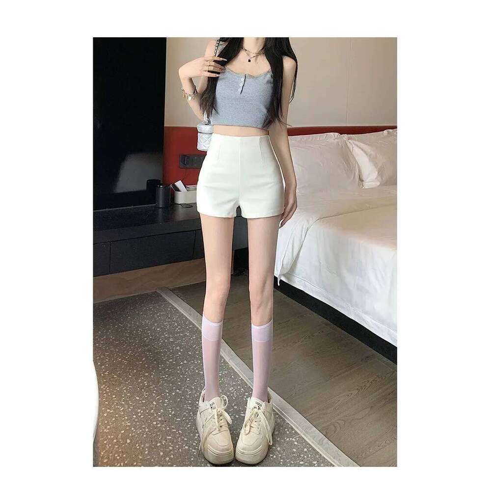 White shorts women in summer, tight fit, high waist, slimming and anti glare, A-line hot pants for outerwear XJ260206