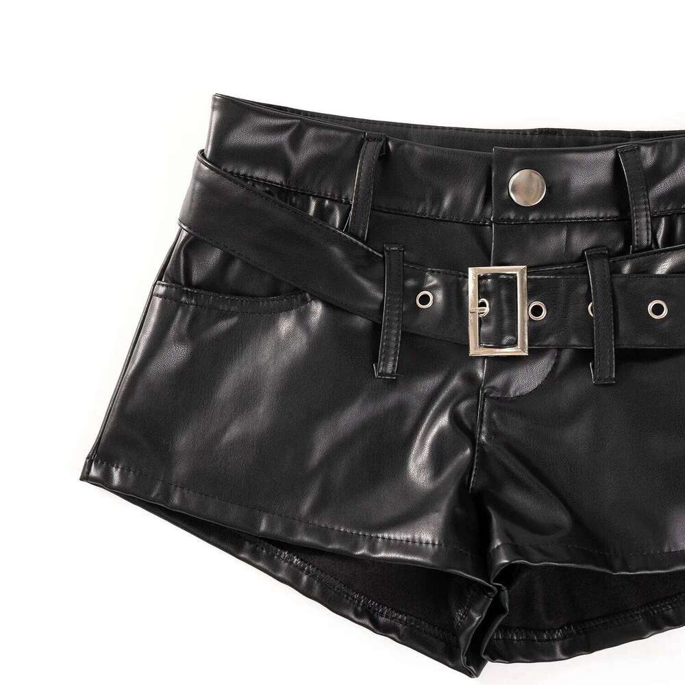Autumn New Women's Faux Leather with Belt Sexy High Waist Nightclub Y2k Super Shorts XJ260206