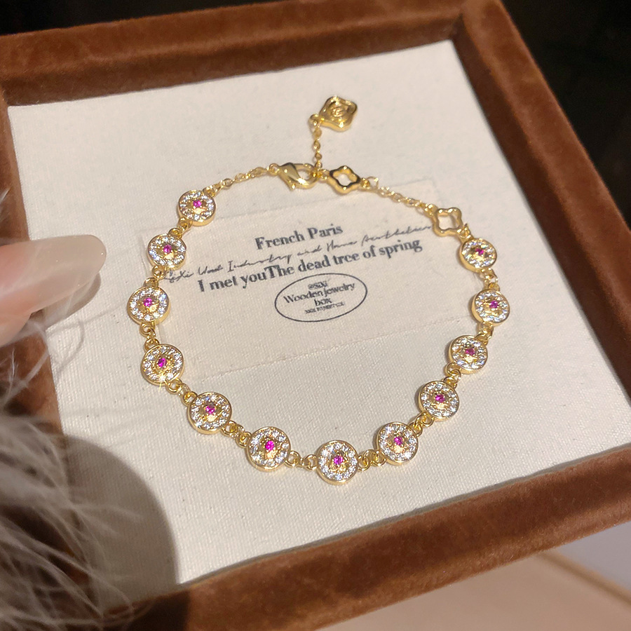 Real gold-plated zircon round bracelet, casual and fashionable, light luxury, versatile, with a unique design, niche jewelry for women - view 8