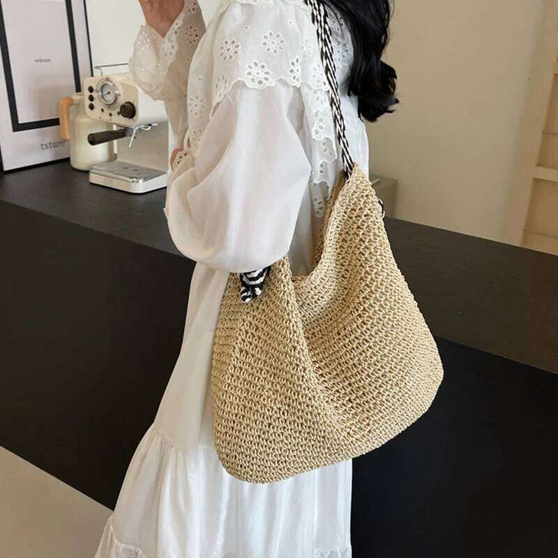 Fashion Straw Beach Basket Women Rattan Large Capacity Woven Hand-made Handbag Female Purse Totes Shoulder Bag Y260205