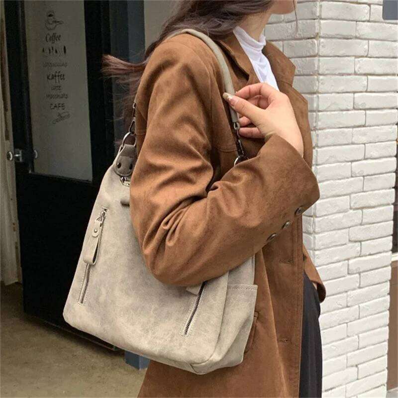 Designer Suede Leather Female Side Retro Shoulder for Women Handbag Casual Ladies Hand Bags Large Capacity Tote Bag Sac Y260205