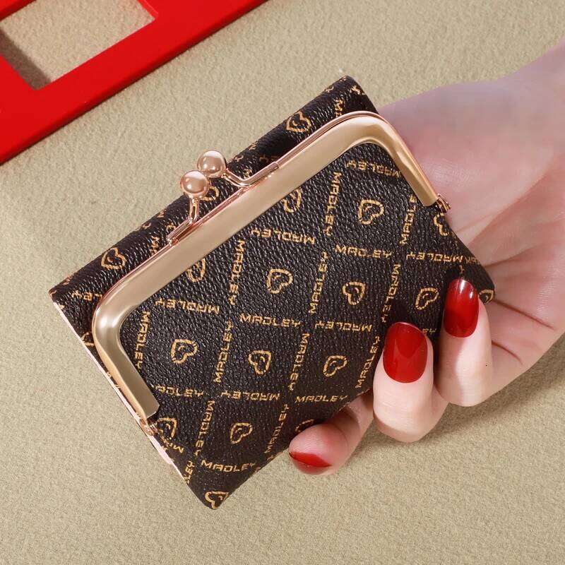 New Women's Wrist Strap Short Old Flower Zero Wallet Large Capacity Coin Letter Multi Card Bag Money Clip Y260206