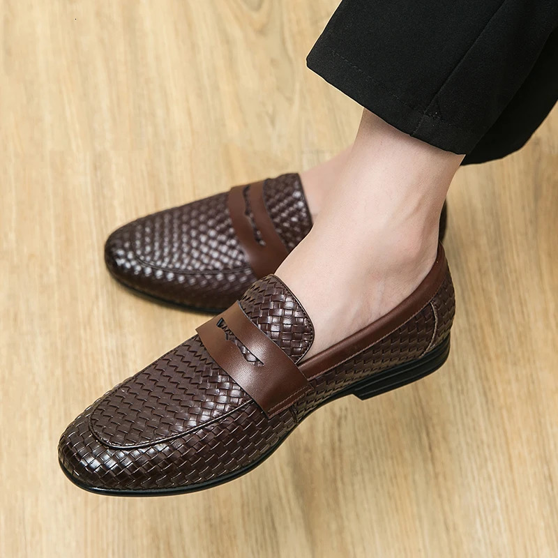 European station fashion bean shoes leather mens slipon loafers classic plaid small 260126