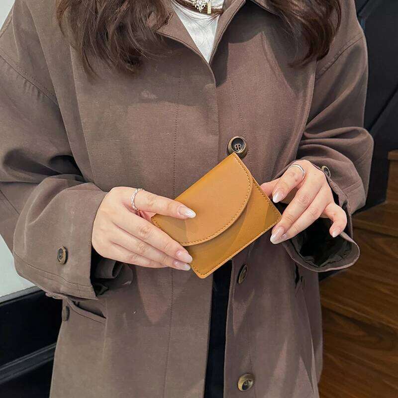 Ladies Small Brown PU Leather Wallet Envelope Clutch Purse with Flip Cover Fashion Minimalist Card Holder Gift for Her Y260206