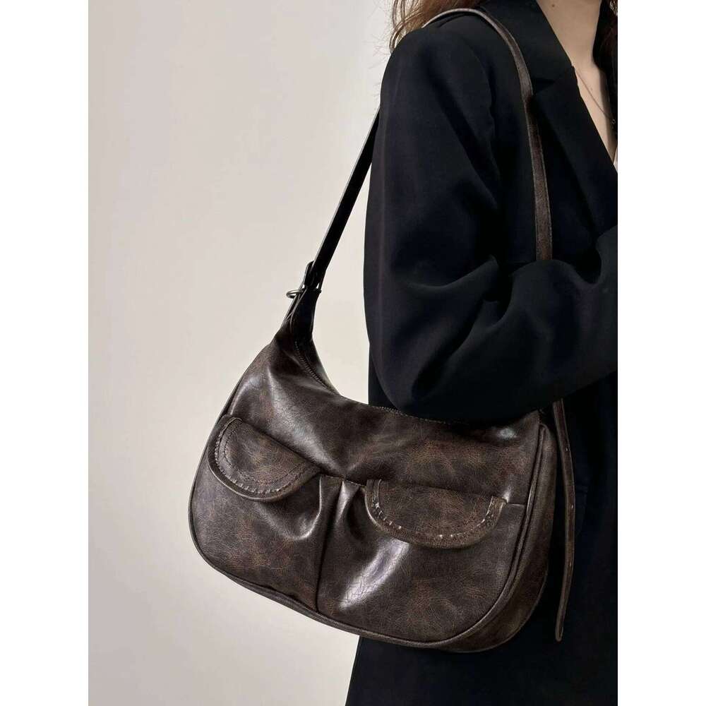Maillard Style Women's Underarm Vintage Fashion Shoulder Bags Ladies Pu Leather Handbags Thread Female Crossbody Bag Purse Y260205