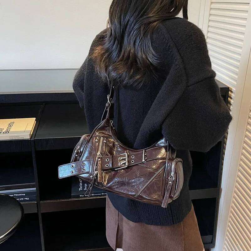 New Hot Girl Motorcycle Large Capacity Crossbody Tote High Quality Retro Y2K Women's Shoulder Underarm Bag Z260207 - view 4