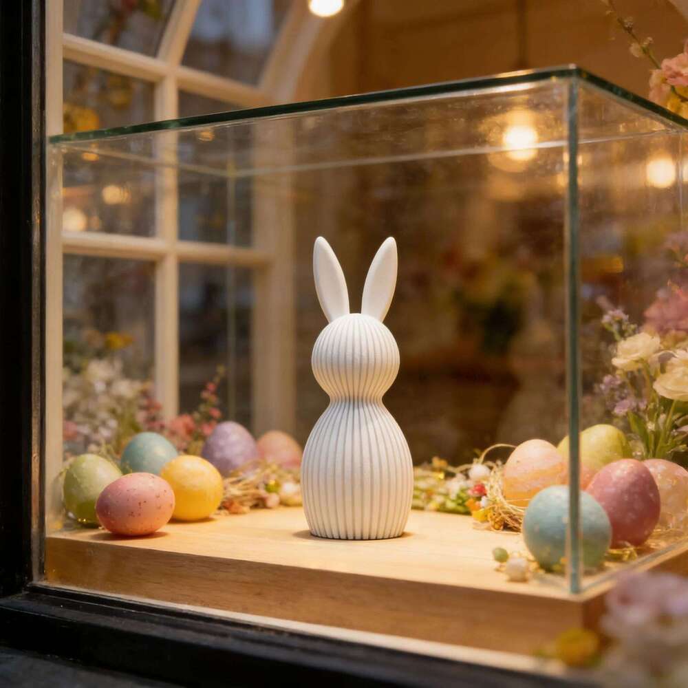 3D Printed Easter Bunny Striped Figurine | Festive Home Decor S260204