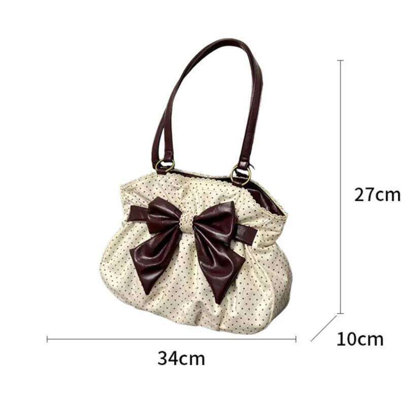 Polka Dot Bows Vintage Handbag Patchwork Y2k Shoulder High Capacity Casual Underarm White Lace Chic Commuter Women's Bag Y260204