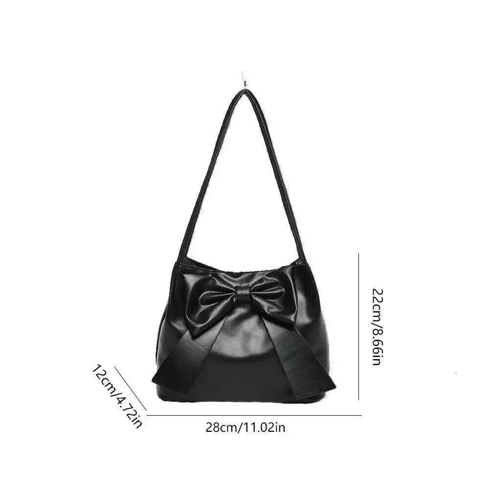 Elegant Solid Color PU Bow Shoulder Korean Style Bucket INS Tote Portable Luxury Fashion Underarm Bag Women Y260205