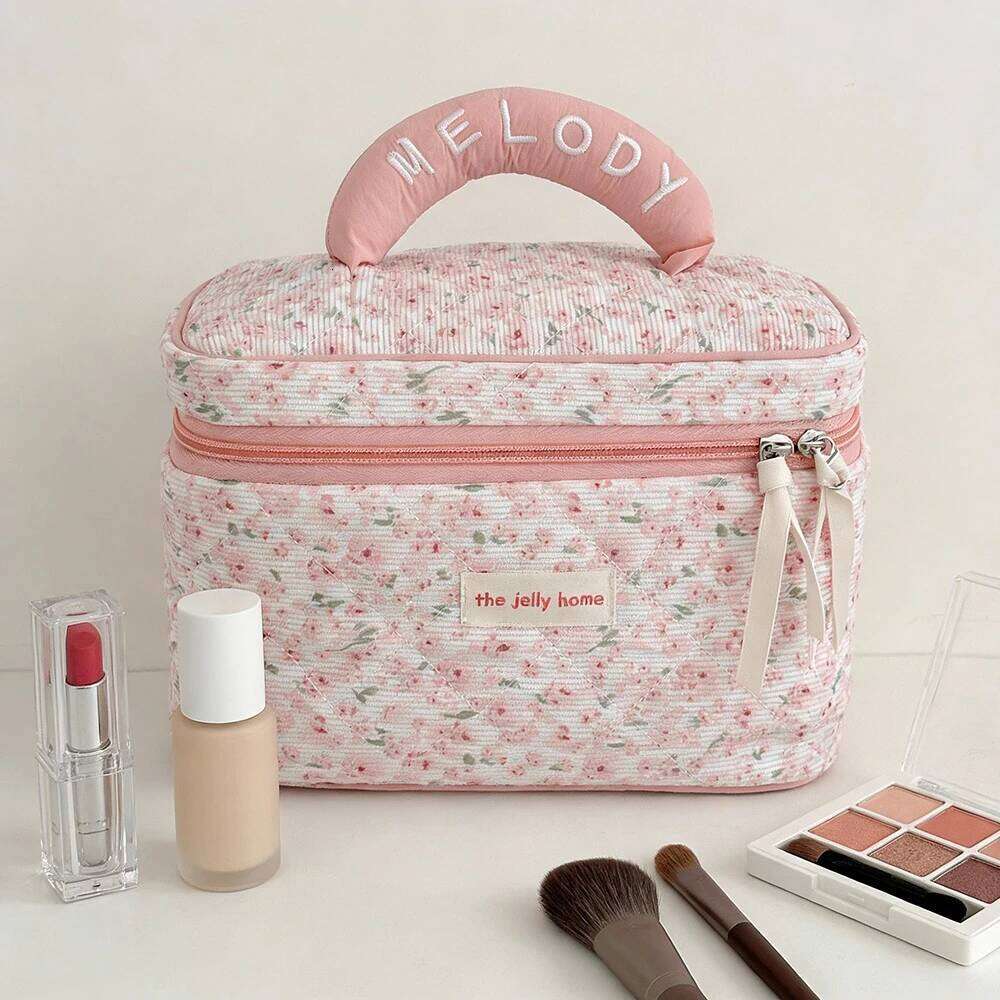 Airfriend Pouch Travel Large Pink Cotton Makeup With Flowers Personalized Cosmetic Bag Y260206