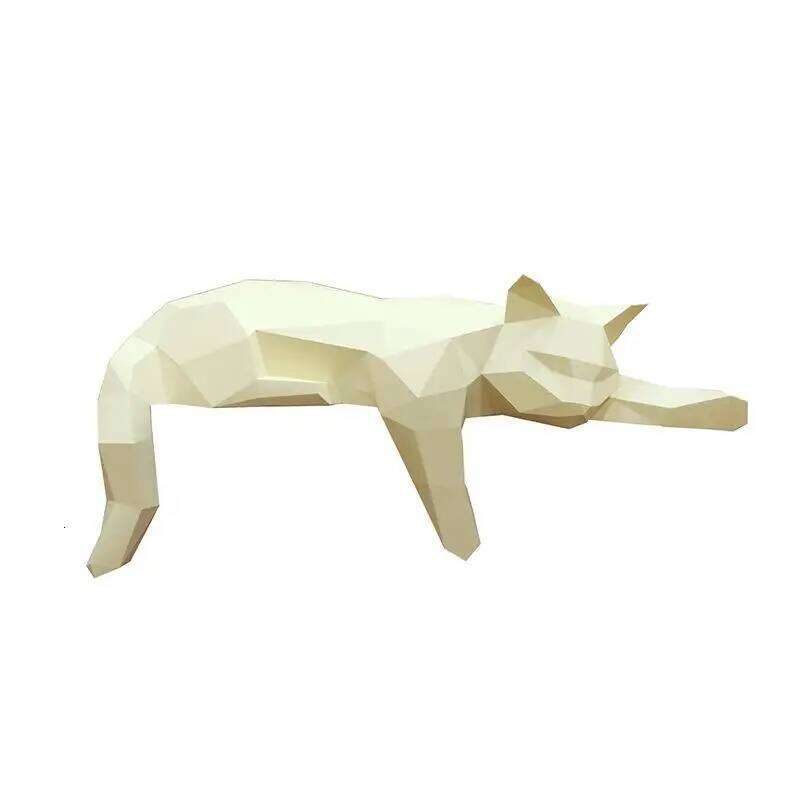 Black White Statue - Geometric Modern Room Figurine Sculpture For Home Office As Table Shelf Desk Decor Lying Cat S260204 d41