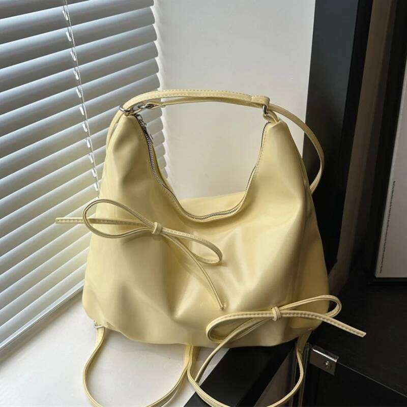 Fashion Bow Design Women's PU Leather Shoulder Bags Simple Solid Color Ladies Crossbody Bag Class Commute Girls Tote Handbags Y260205