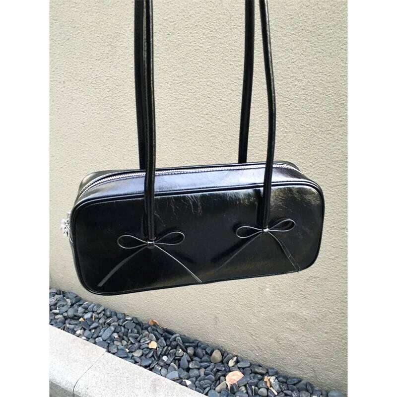 Vintage Bowknot Unerarm Bags for Women Simple Pu Leather Ladies Shoulder Bag Fashion Small Square Female Handbags Tote Purse Y260205
