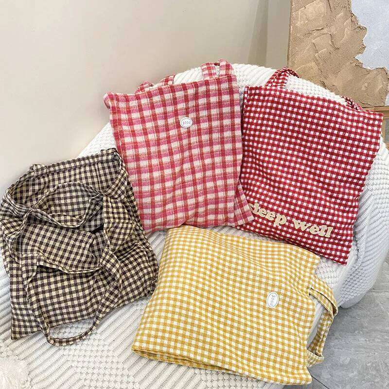Student Girl Chic Checkered Shoulder Simplicity Fashion Plaid Women Tote Large Capacity Portable Travel Storage Bag Y260204