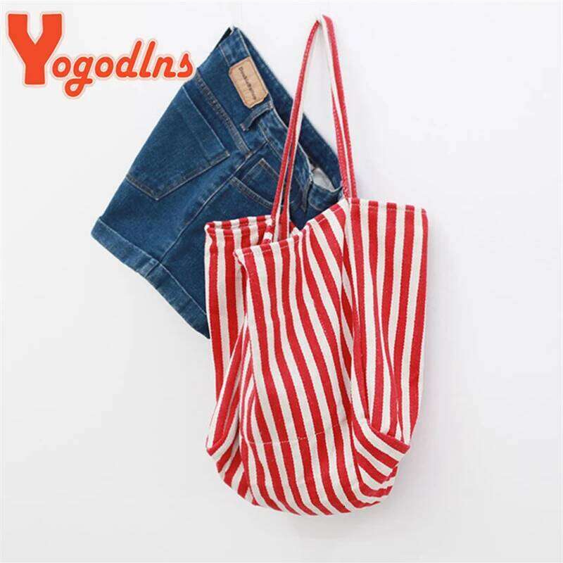 Large Capacity Canvas for Women Fashion Striped Shoulder New Top-handle Travel Bag Shopping Tote Bolsa Y260204