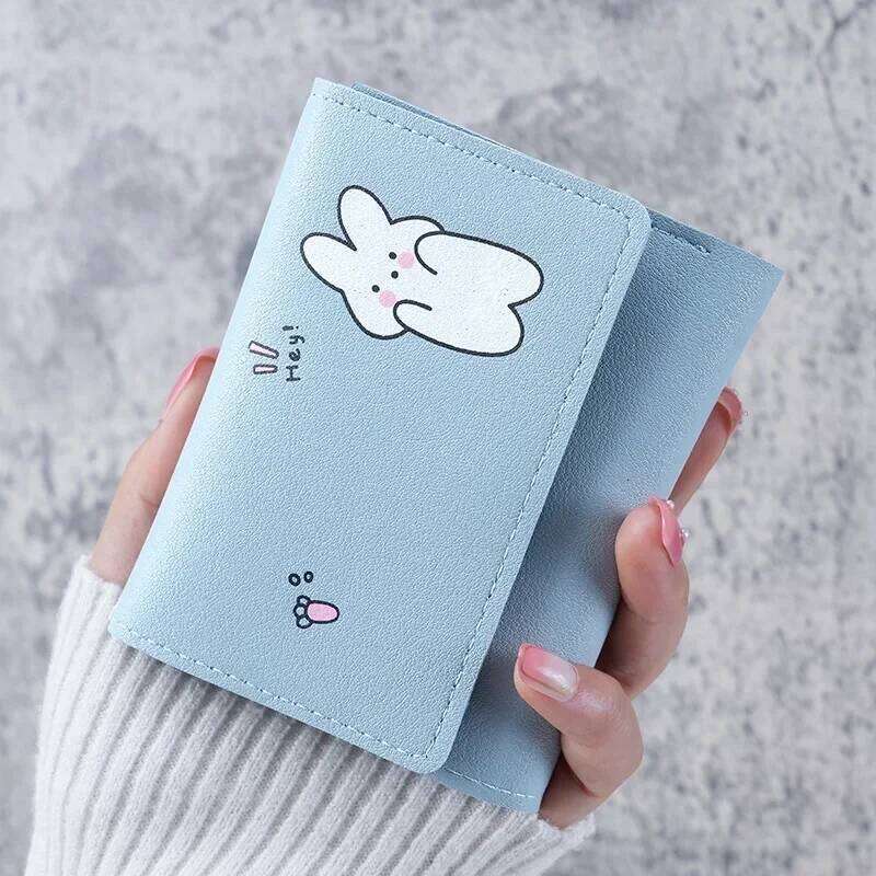 Women Short Cute Small Student Triple Fold Girl ID Card Holder Coin Purse Lady Wallets Cartoon Bag Y260206