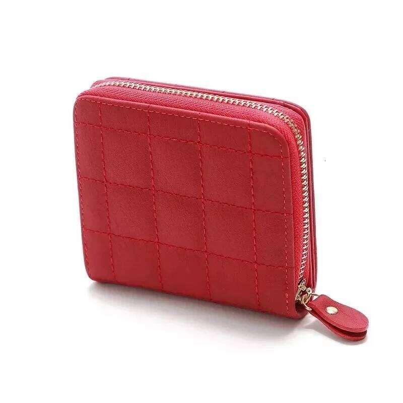 Women'S Card Holder Plaid Zipper Purse Coin Compartment PU Leather Short Wallet For Everyday Use Y260206