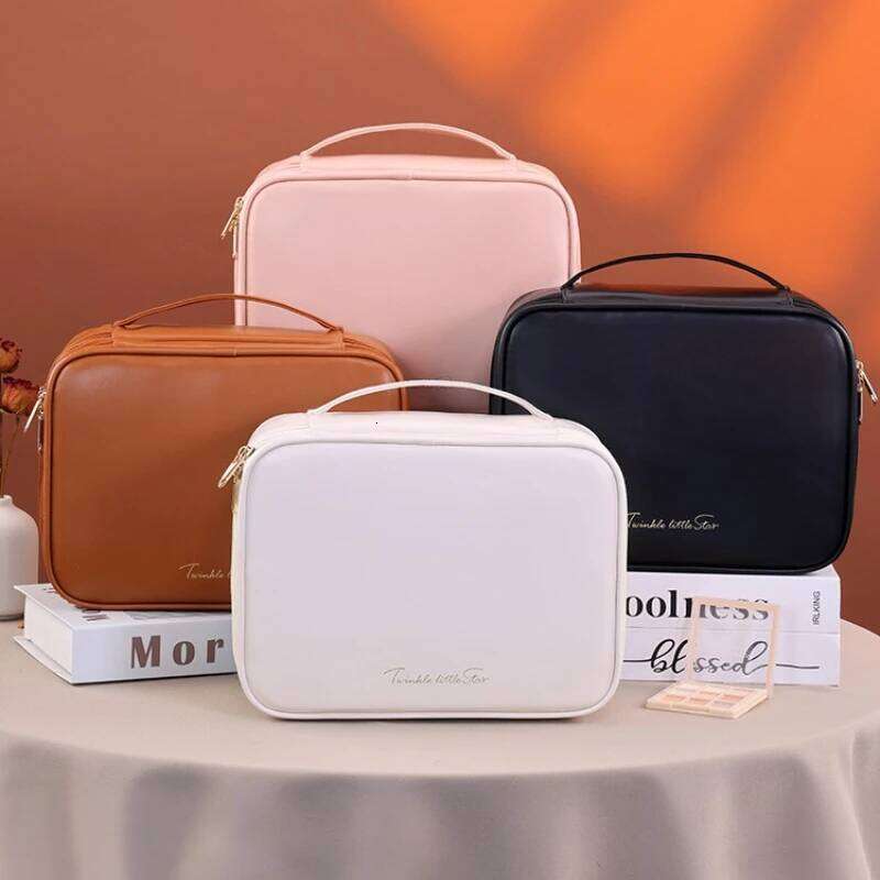 Double Layer Handheld PU Leather Makeup Bag Large Capacity Travel Cosmetic Organizer Toiletry Pouch for Beauty Tools Women Y260206