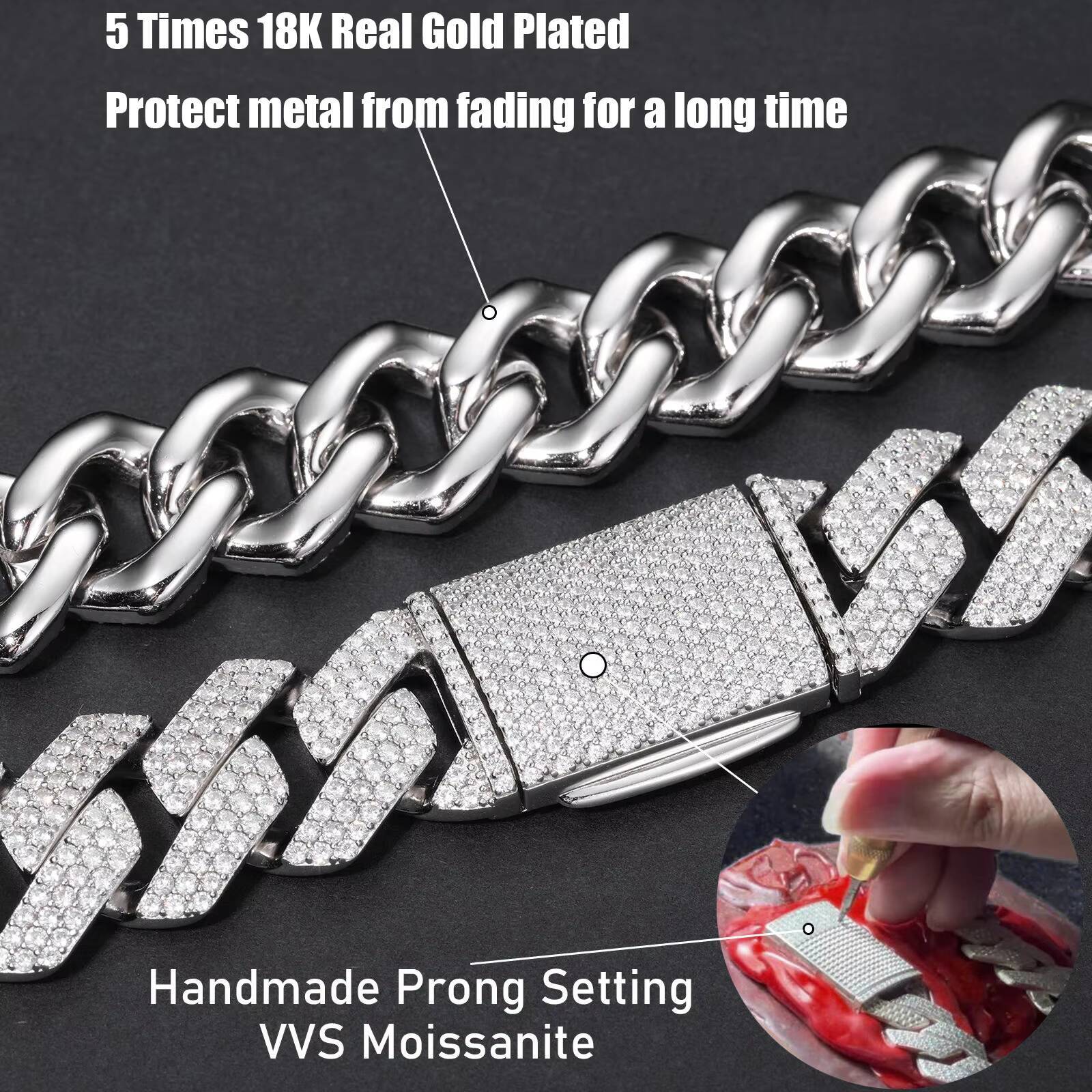 Pass Diamond Tester Hip Hop Jewelry 10mm Solid 925 Sterling Silver Men Iced Out VVS Moissanite Cuban Link Chain