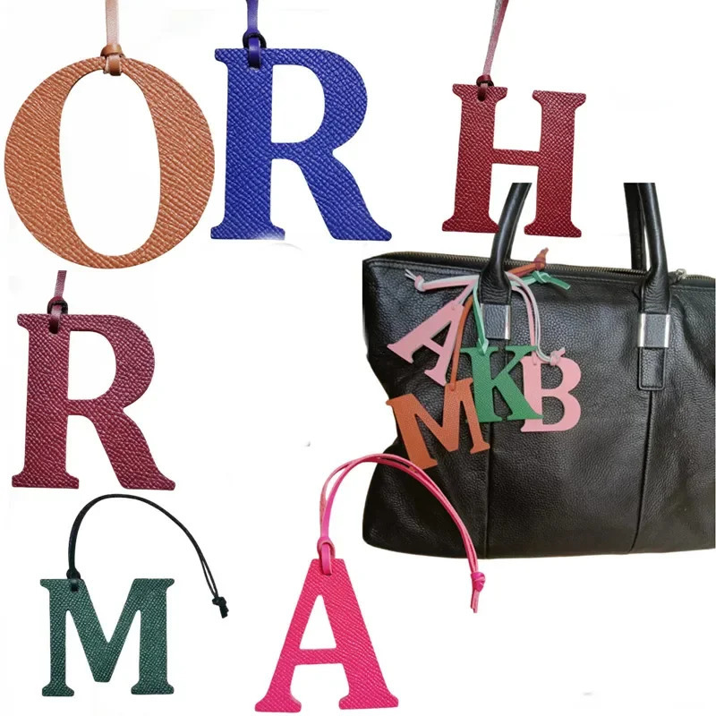 Wholesale Retail Genuine Natural Leather Initial Capital English Letter Keychain Backpack Pendant Ladies Women Bag Charm 260130