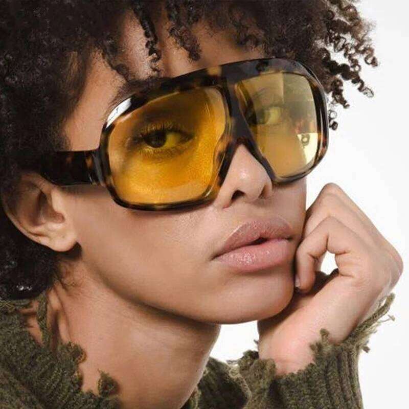 Retro Big Frame Women Square Brand Black Round Gradient Cool Men Sunglasses One Piece Designer Pilot Sun Glasses Y260207