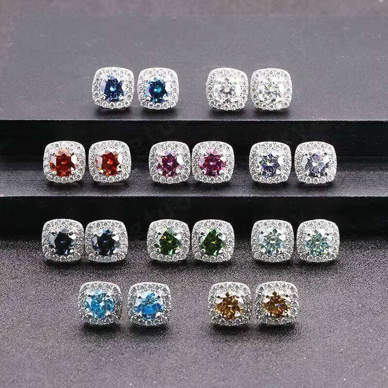 Hot Selling Custom YT 10K/14K/18K Fine Jewelry 925 Sterling Silver Trendy Cushion VVS Moissanite 2Ct 8Mm Stud Earrings