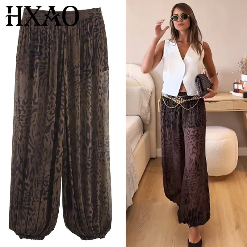 HXAO 2025 Womens Pants Animal Print Wide Pants Autumn Ladies Vintage Baggy Lantern Trousers Y2K Pleated Oversize Wide Leg Pants 260130