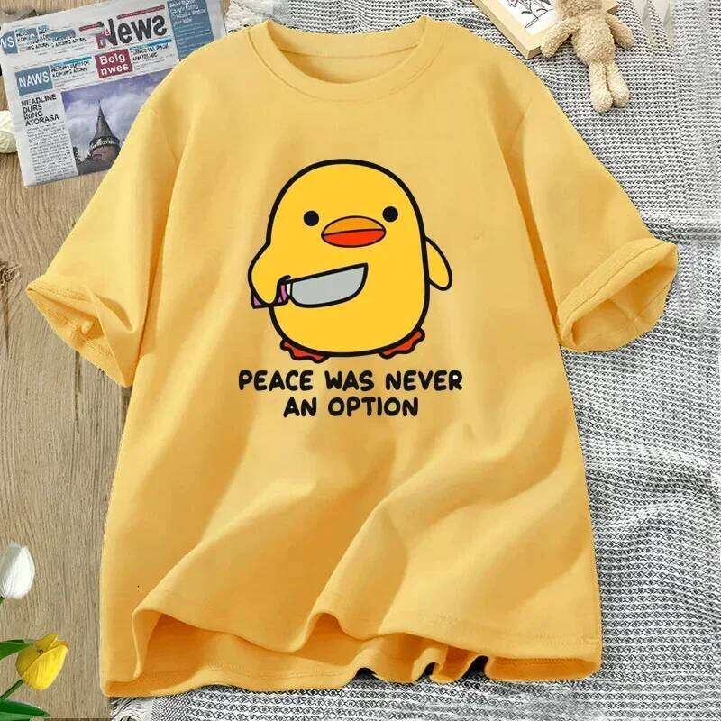 Peace Was Never An Option Cute Animal Tshirt Funny Goose Graphic T Shirts Summer Casual Short Sleeve Tops Women Clothing C260207