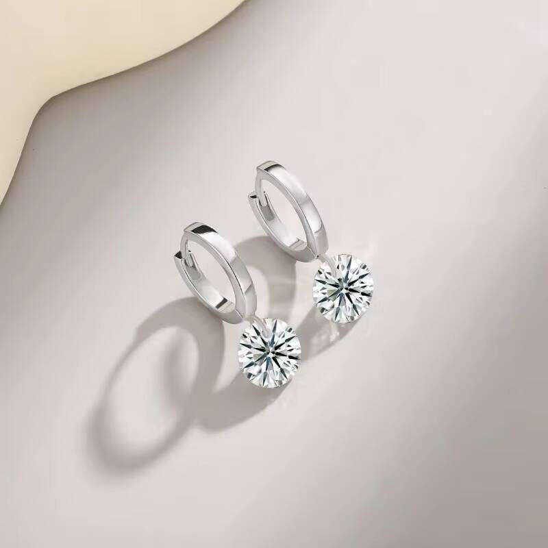Round Drop 2 Carat 925 Silver 18K White Gold Plated D Color VVS GRA Certified Women Moissanite Hoop Earrings