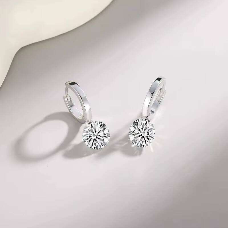 Round Drop 2 Carat 925 Silver 18K White Gold Plated D Color VVS GRA Certified Women Moissanite Hoop Earrings