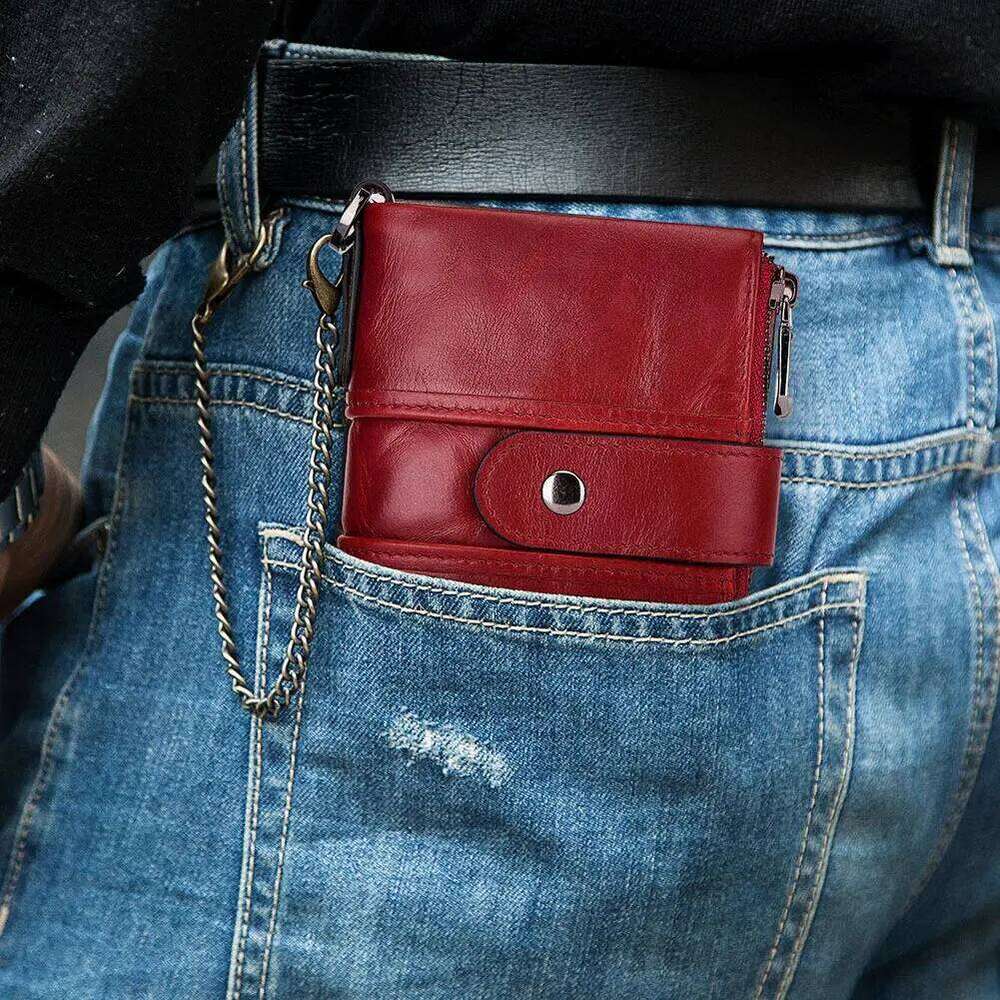KAVIS 100% Genuine Leather Rfid Wallet Men Crazy Horse Wallets Coin Purse Short Male Money Bag Quality Designer Mini Walet Small Y260206