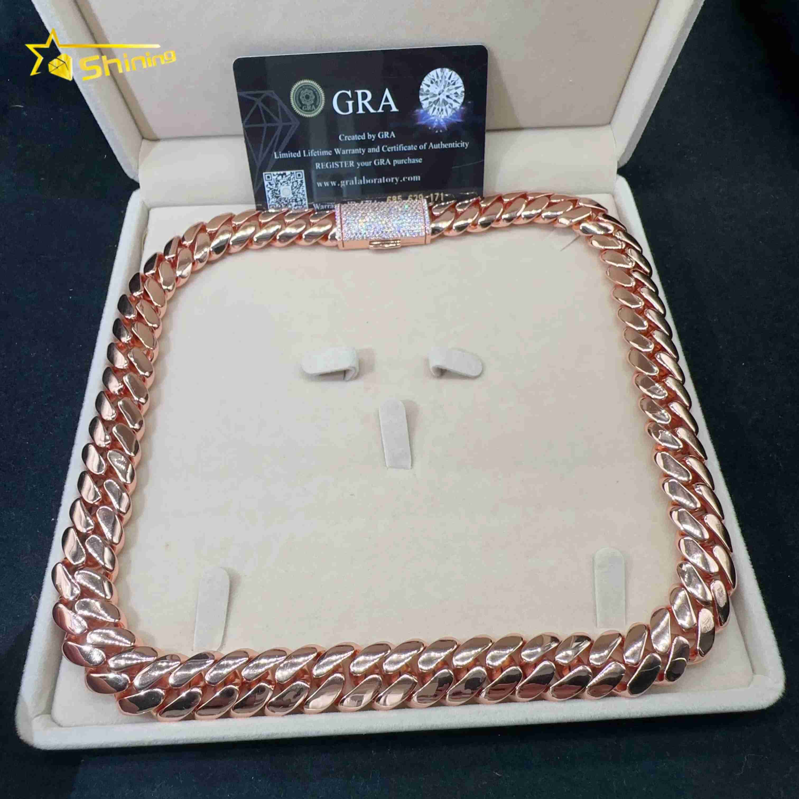 8mm 10mm 12mm 15mm Width Hip Hop Iced Out Real Solid 925 Silver VVS Moissanite Chains Cuban Link Chain