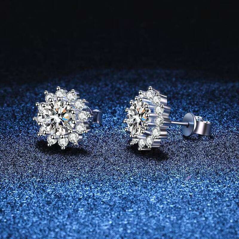 Luxury S925 Sterling Silver Sunflower Vvs D Color Moissanite Earrings For Women Wedding Jewelry