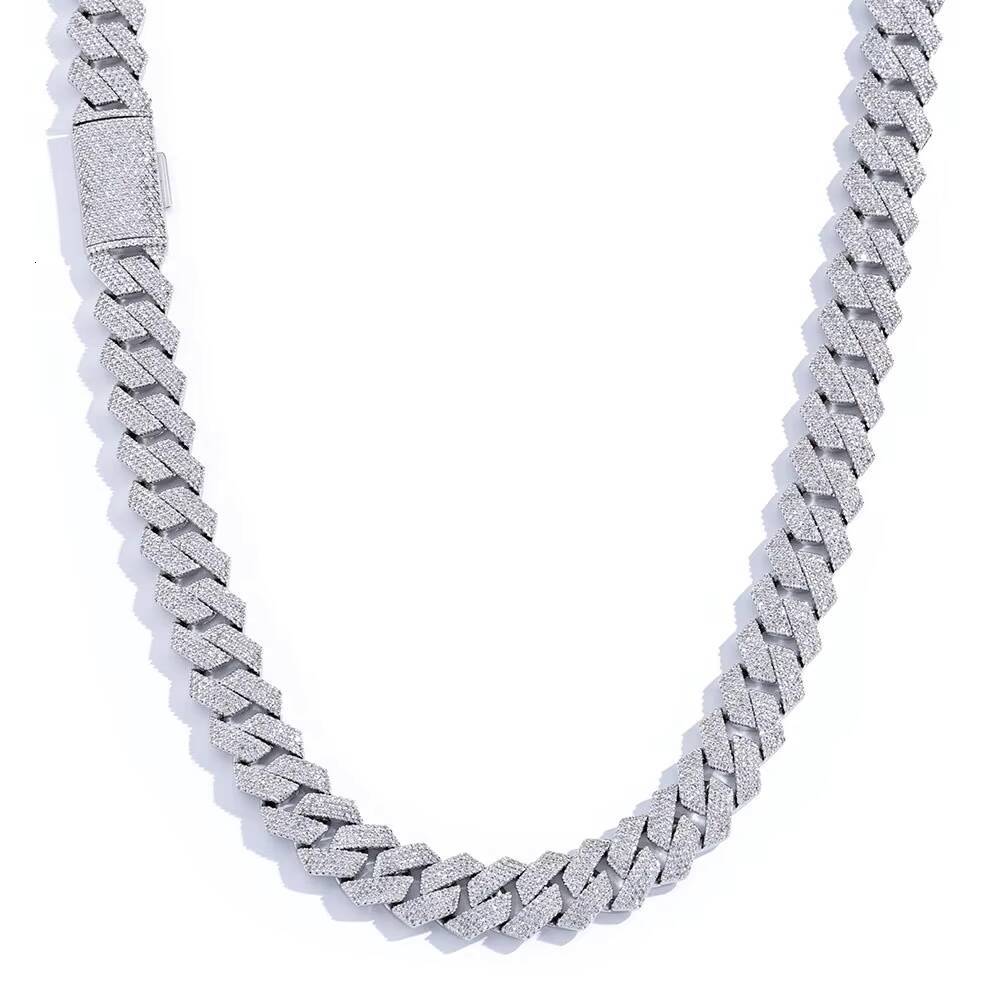 15mm Iced Out vvs moissanite Necklace Rapper Style Hip Hop Miami Cuban Link Chain Gold Silver Plated with Diamond Pearl Gift