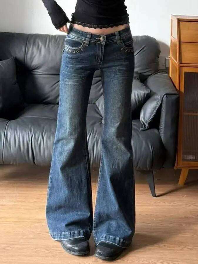 American retro washed hottie bootcut jeans women fashion high street Harajuku slim fit floor mopping pants