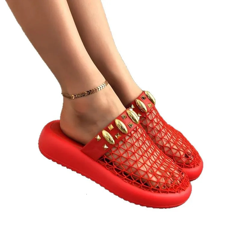 hollowed out breathable toe cap half drag thick sole Roman temperament versatile fashion beach slippers 260208
