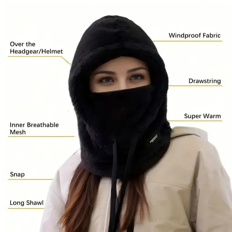 Winter Warm Balaclava Thermal Windproof Ski Hood Motocycle Face Cover Polar Fleece Adjustable Cycling Neck Cover Full Face Mask 260107