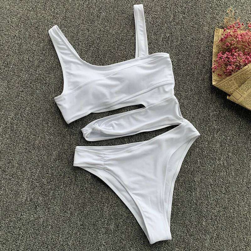 Sexy Hollow Out One Piece Swimsuit Women Swimwear White Black One-piece Monokini Backless Bathing Swimming Suit for Female C260207
