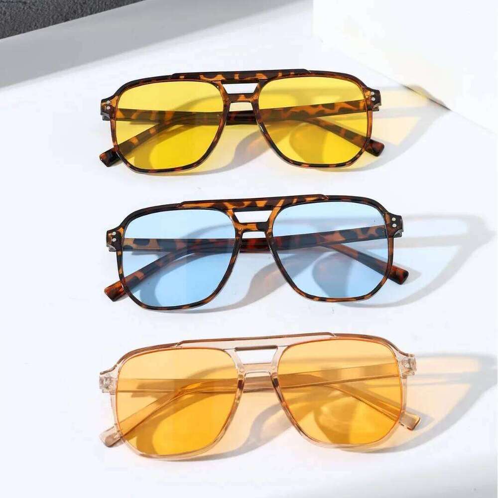 Classic Oversized Pilot Sunglasses Women Vintage Double Bridge Big Sun Glasses Unisex Yellow Driving Eyewear UV400 Shades Y260207