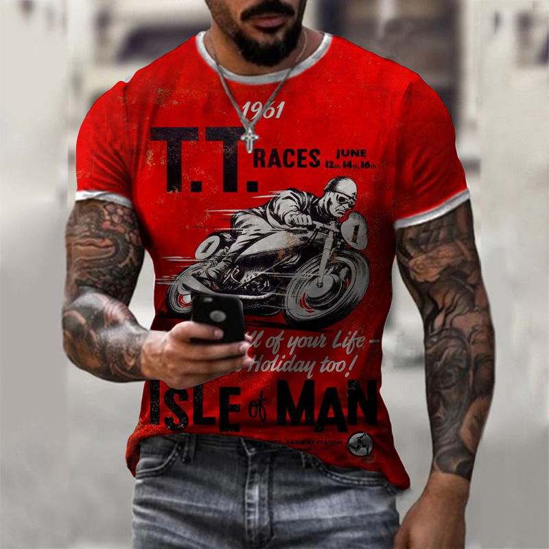 Men'S T-Shirts Retro Motorcycle Themed Men'S Short Sleeved T-Shirt Fashionable Casual Sportswear Comfortable Quick Drying
