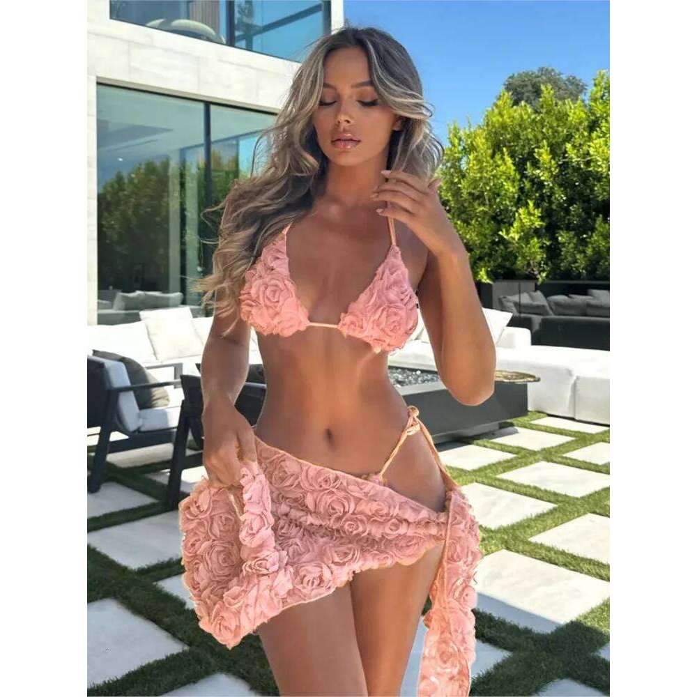 Bodysuit Swimwear Women With Skirt Bathing Suit Summer New Ruffle Splice Print Beachwear Holiday Bikini Cover Ups Outfits C260207