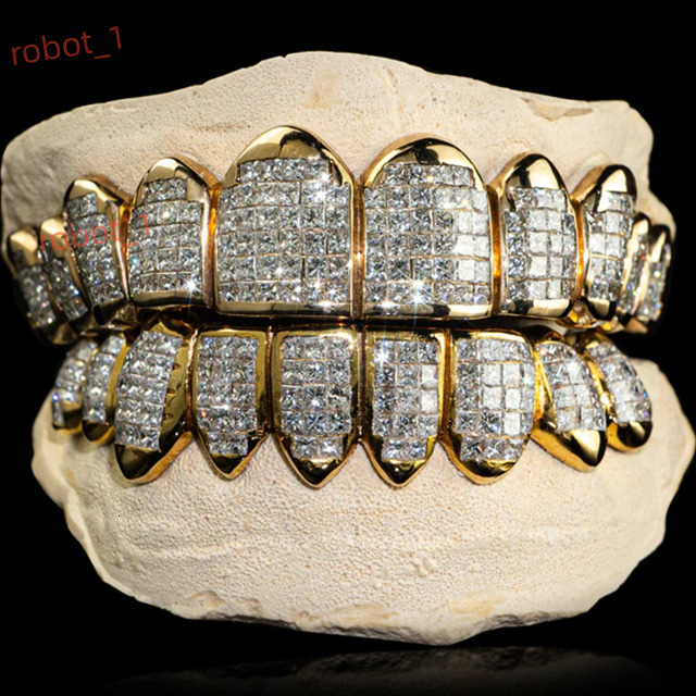 Invisible Setting Princess Cut Iced Out VVS Moissanite Diamond Custom Grillz Teeth Iced Out Hip Hop Silver Grillz Moissanite