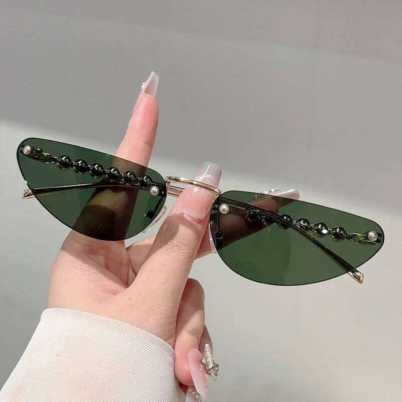 GM LUMIAS Rimless Triangle Sunglasses with Pearls Women New Fashion Vintage Casual Sun Glasses Trendy Brand Design Decor Shades Y260207